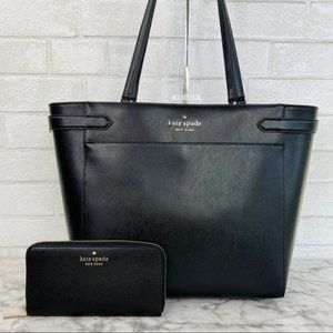 Kate Spade Black Large Laptop Tote Shoulder Bag & Large Continental Wallet Set